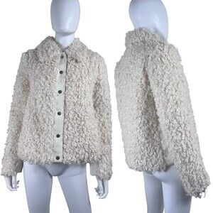 Urban Outfitters Amelie Size M Cream Teddy Sherpa Denim Bomber NEW Jacket Cozy
